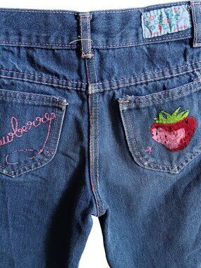Vintage 1970's Girls Jeans  5 20x18 SLIM Denim Embroidered Disco Pockets Berries